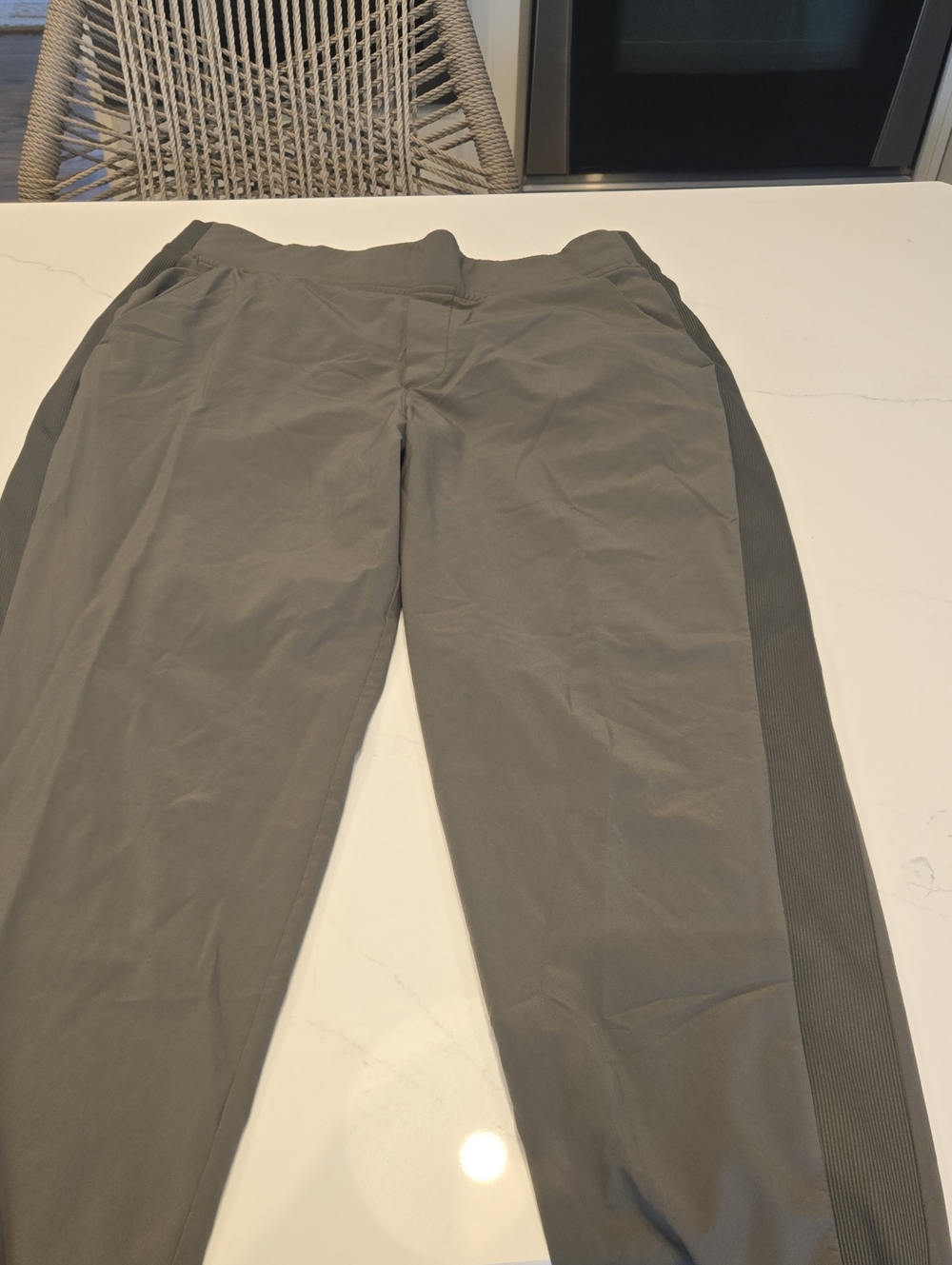 Athleta Olive Track Joggers with Dark Olive Side Panels